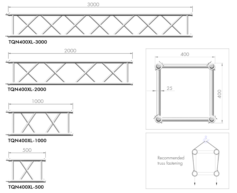 40 x 40 cm Square truss with 3 mm thick tubes - Ref. TQN400XL | GUIL