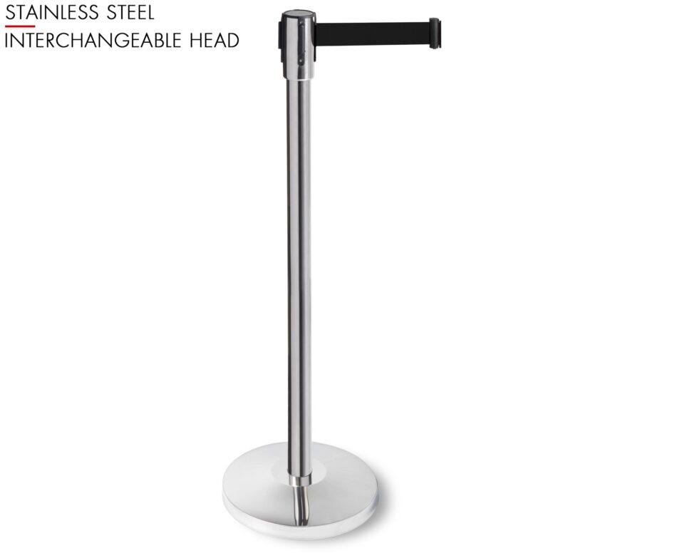 Stainless steel post with 3 metre black retractable belt-PST-12N