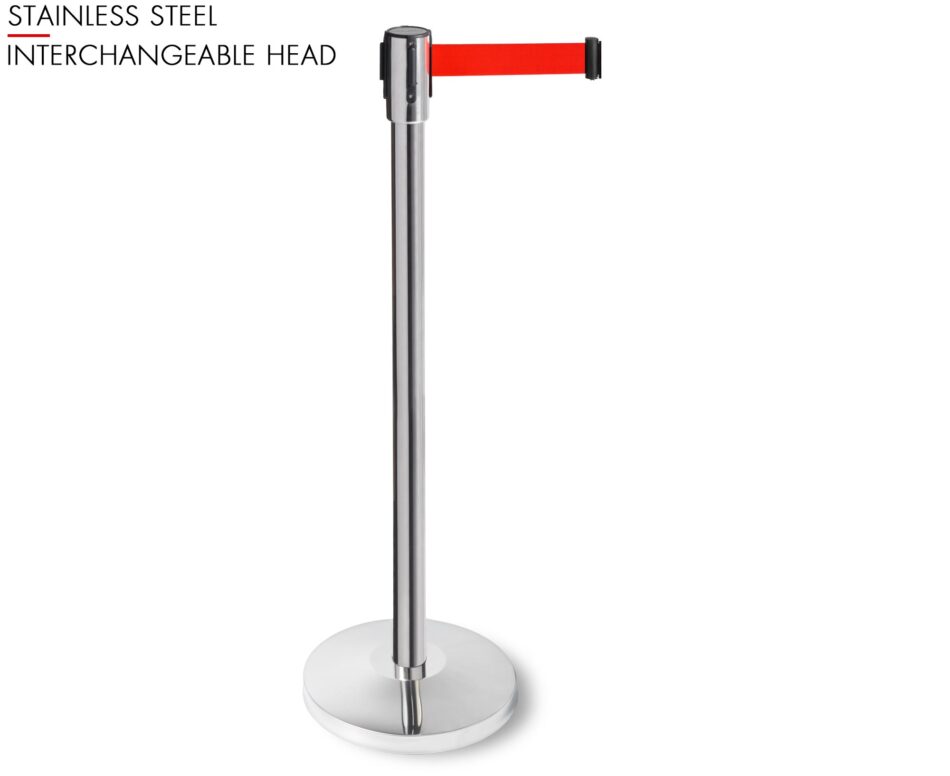 Stainless steel post with 3 metre red retractable belt-PST-12